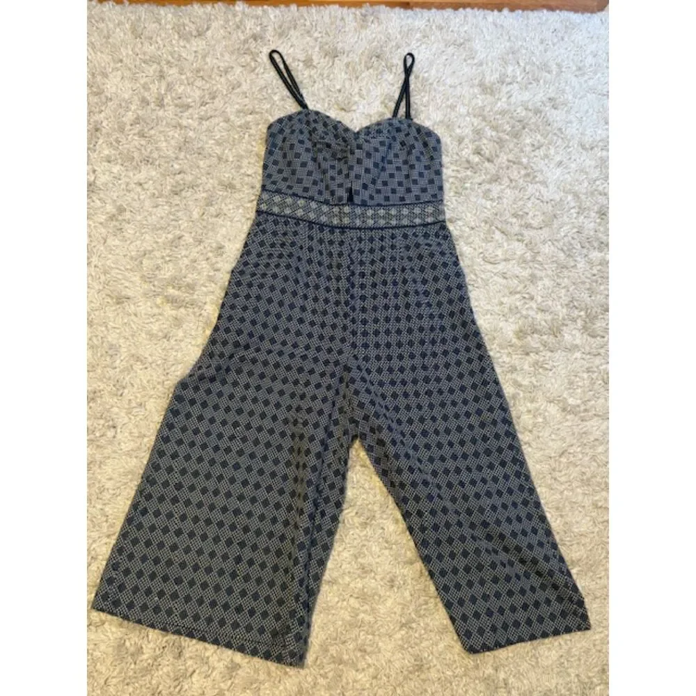 Elevenses Anthropologie‎ Remy Blue Geometric Print Wide Leg Jumpsuit Size 4 VGC - Picture 4 of 10